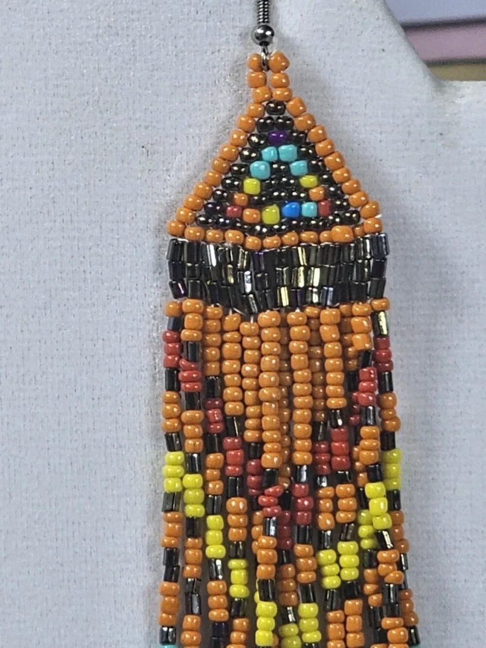 Handmade Native-Inspired Beaded Dangle Earrings Multicolor Fringe Boho Festival